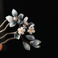 Rabithenn Black Orchid Hairpin for Hanfu and Traditional Hairstyles - Handmade Retro Flower Clip for Women & Girls (Black Orchid)