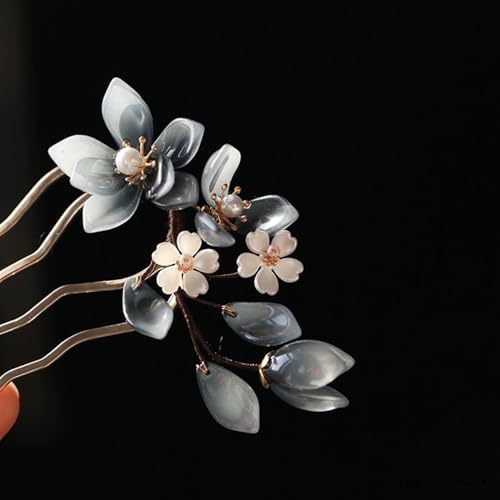 Rabithenn Black Orchid Hairpin for Hanfu and Traditional Hairstyles - Handmade Retro Flower Clip for Women & Girls (Black Orchid)
