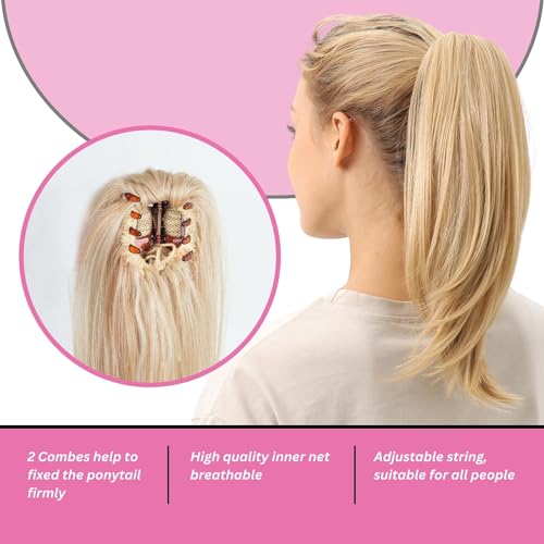 Straight Ponytail Hair Extension 15 Inch Beach Blonde Claw Clip-In Synthetic Hair