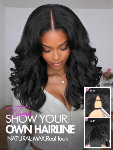 WIGER Black Yaki Curly V Part Synthetic Wig Layered U Part Half Hair Extension