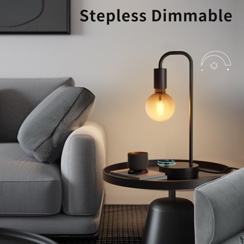 Industrial Lamp Set 3 Piece - Floor & Dimmable Table Lamps with Gradient Black Globe Bulb - Modern Home Decor - Variation of Lamp Set