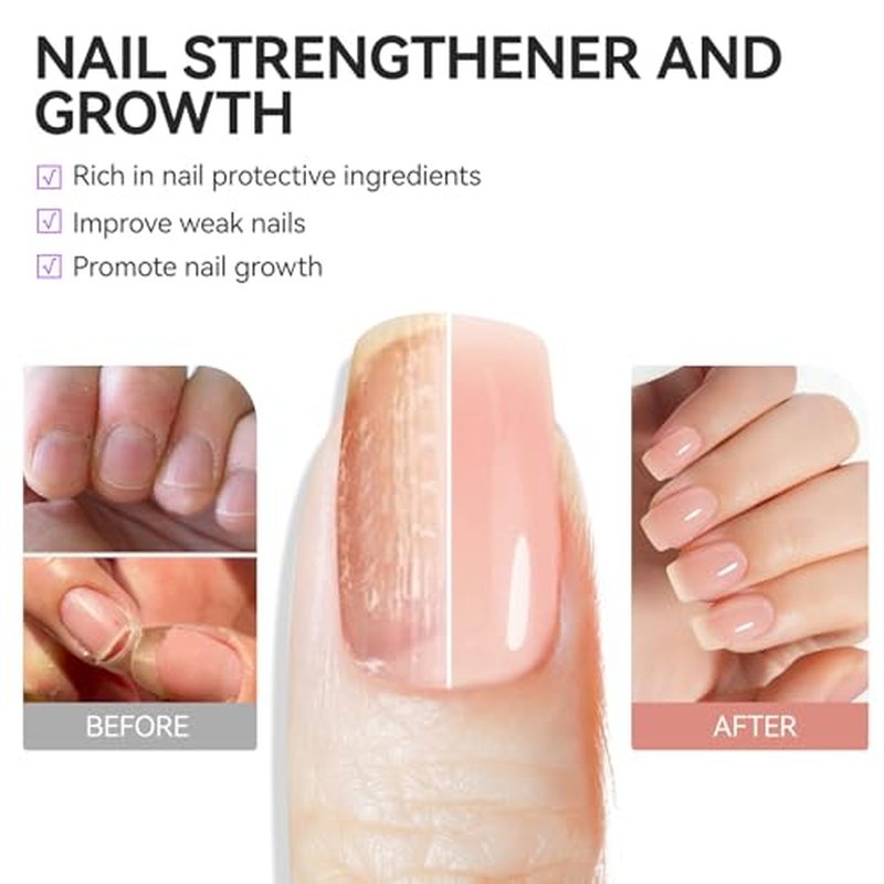 Gelike EC Nail Growth Strengthener for Woman: Nude Blush 6 in 1 Natural Nail Hardener Extra Strong and Growth - Nail Polish Hardener for Weak and Damaged Nails