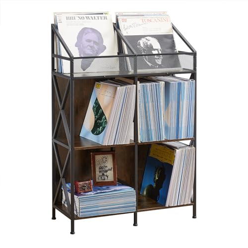 EYOCAL Vinyl Record Storage Rack - Wooden Display Shelf for Albums & Magazines