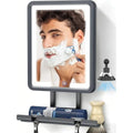 LED Shower Mirror Fogless for Shaving with Sunction Cup - Heated Fog Free, 3 Dimmable Lights, 360¡Æ Adjustable, Rechargeable, Drill Free - with Storage Tray, Razor & Shaving Brush Holders,Gifts for Men