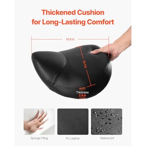 VEVOR Saddle Stool with Wheels, 450 LBS Weight Capacity Ergonomic Rolling Stool, Height Adjustable Thickened PU Leather Swivel Saddle Chair for Salon, Spa, Massage, Tattoo, Clinic, Black