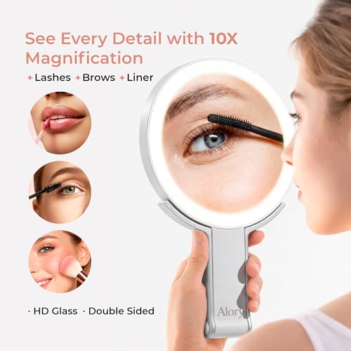 Travel Makeup Mirror with Lights and 10X Magnification – Rechargeable Compact Vanity Mirror with 3 Light Modes