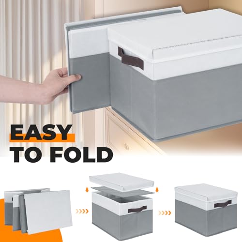 Criusia Extra Large White & Grey Storage Baskets with Lids - 8 Pack, 33 QT Closet Organizers for Clothes, Towels, Toys, and More