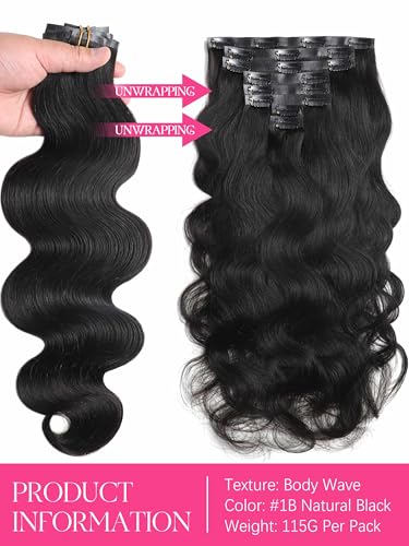 14 Inch Seamless Body Wave Clip-In Hair Extensions 7 Pcs Natural Black