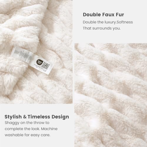 Cream White Double-Sided Faux Fur Throw Blanket 50x60 Cozy Bliss