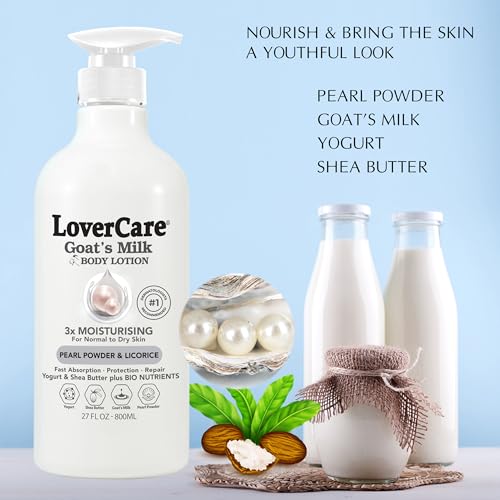 Goat Milk Body Lotion for Dry Skin with Pearl Powder - 27 fl oz (800ml) - Single Pack