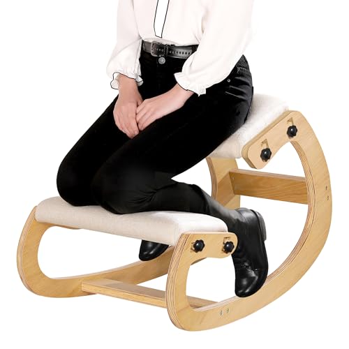 Predawn White Oak Ergonomic Kneeling Chair with Adjustable Height & Thick Cushions