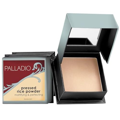 Palladio Pressed Rice Powder, Face Mattifying Setting Powder, Oil Absorbing, Poreless Makeup Foundation Perfecting, Facial Blotting Compact with Mirror, Includes Sponge, Translucent