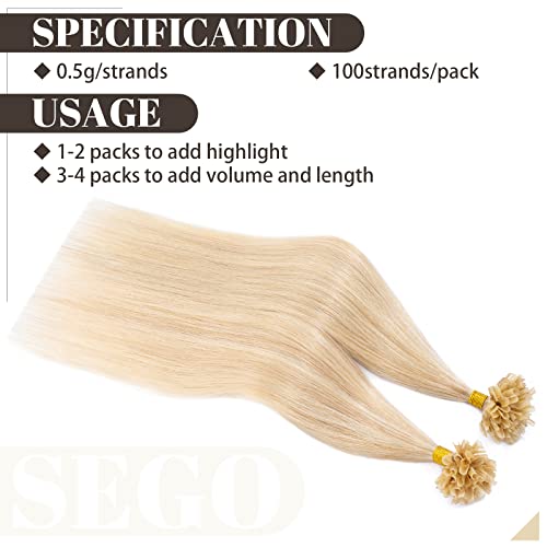 14 Inch U Tip Keratin Hair Extensions - Ash Blonde & Bleach Blonde, 100 Strands