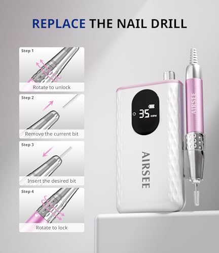 AIRSEE Pink Rechargeable Cordless Nail Drill - Professional Manicure Tool