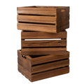 Set of 3 Rustic Wooden Storage Crates with Handles - Dark Brown Farmhouse Decor