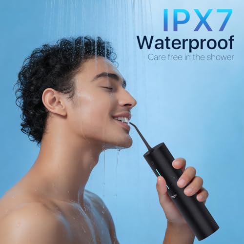 Bigsmile Portable Cordless Water Flosser Black for Travel & Kids Braces, IPX7 Waterproof