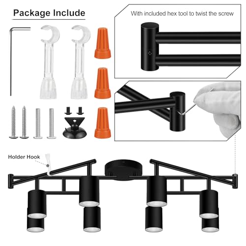 AUQUEE 8 Light Black Track Lighting Fixtures Ceiling - Modern Rotatable LED for Kitchen & Hallway, No GU10 Bulbs Included