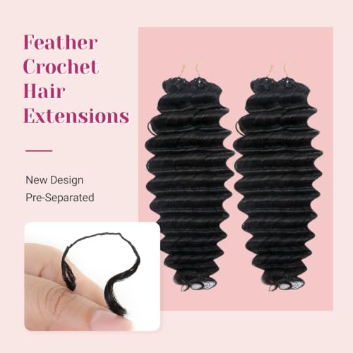 Natural Black Deep Wave Crochet Hair 55g / 16 Inch Feather Knotless Style for Black Women - Mnador
