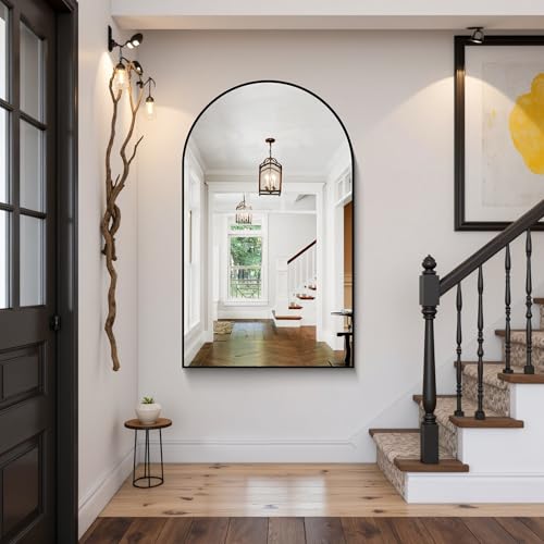 30x50 Inch Black Arched Wall Mirror for Bathroom - Frameless, Distortion-Free