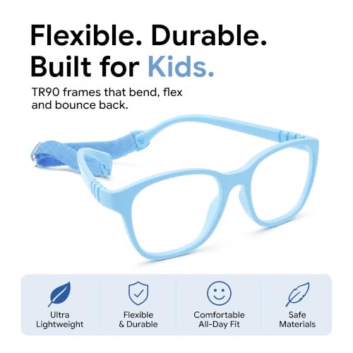 Unbreakable Kids Eyeglass Frames - Flexible Prescription Glasses for Children 4-7 Years - Sky Blue