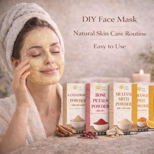 Natural Skin Care Powder Set with Sandalwood, Rose, Turmeric & Orange Peel