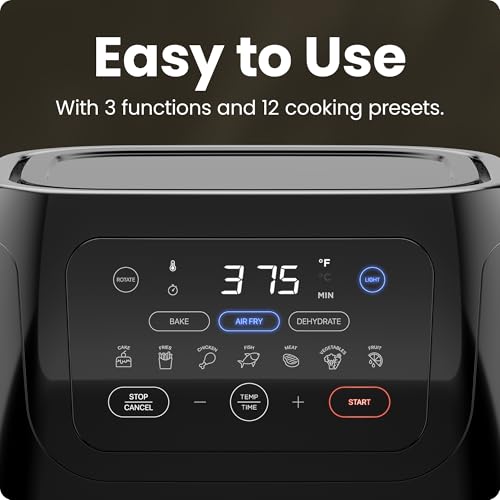 10 Quart Family Size Digital Air Fryer with Rotisserie & 17 Presets - Black