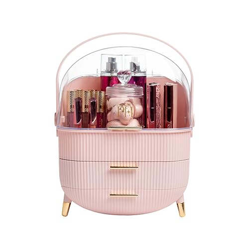 Paris Hilton Makeup Storage Organizer with Lid - Pink, Gold Accents, Portable Cosmetic Box for Vanity & Countertop - Organizer Box