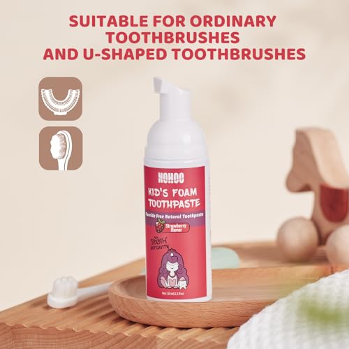 Kids Foam Toothpaste - Fluoride-Free Fruit Flavors, Strawberry, Orange, Peach & Cantaloupe - Travel Pack 4 x 2.1 Fl Oz