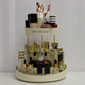 2 Tiers Rotating Makeup Organizer, Large Makeup Organizer for Vanity, Countertop Storage Shelf for Cosmetics, Skincare, Makeup Brush - Warm White