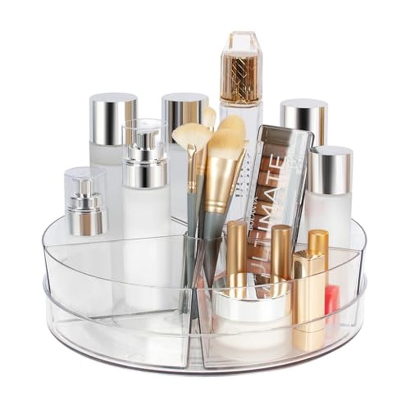 360¡Æ Rotating Makeup Organizer, 10.5" Clear Turntable Lazy Susan Organizer for Vanity, Bathroom Counter, Cabinet, Spinning Cosmetic Storage Holder with 5 Removable Dividers for Skincare