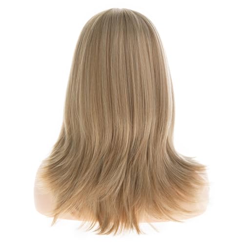 Women Blonde Bob Wigs with Bangs - Layered Natural Looking Synthetic Medium Hair for Daily & Party - Blonde