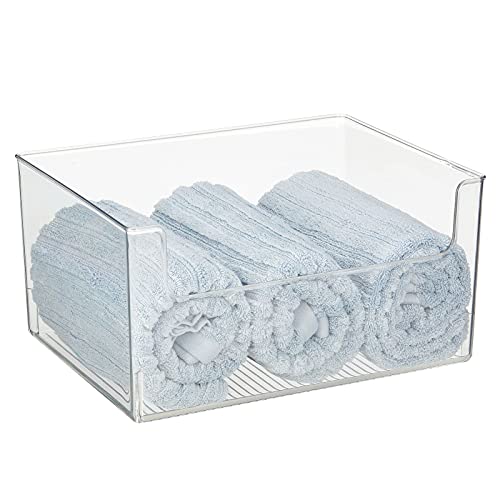 Large Plastic Open Front Storage Bins - 16 x 12 x 8 Inches, Pack of 4, Bathroom & Closet Organization