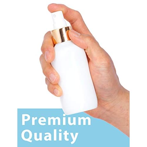 JUVITUS 4 oz / 120 ml High Shine Gloss White Glass Boston Round Bottle with Gold Fine Mist Spray (12 pack)