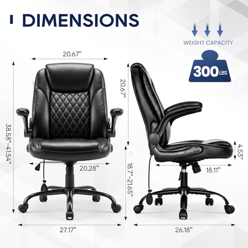 Black Adjustable Lumbar Support Office Chair with Flip-Up Arms - Ergonomic Executive Desk Seat - MALOL