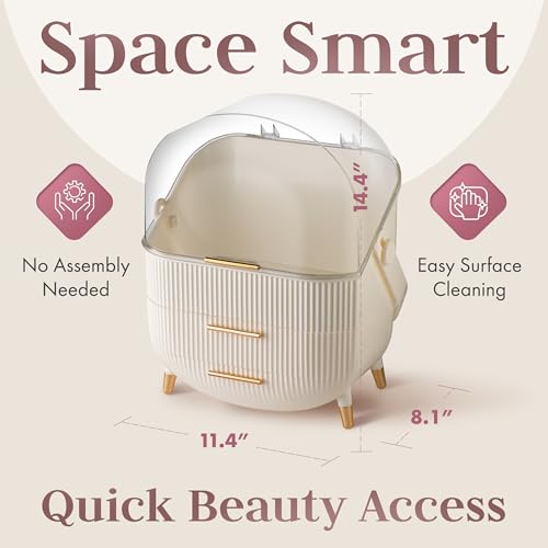Large Clear Makeup Organizer with Lid & Drawers - White Variation