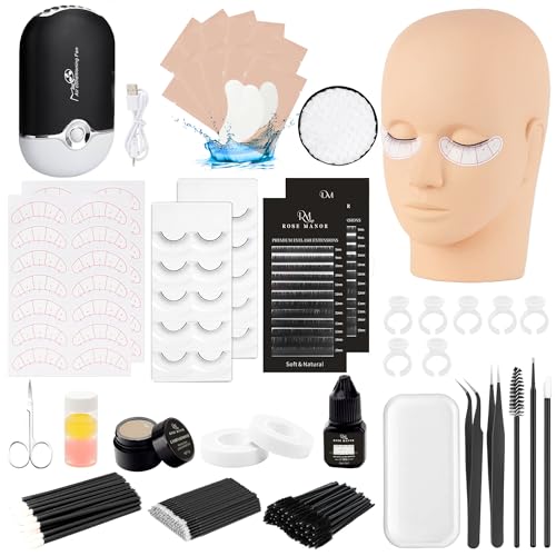 Rose Manor Black Eyelash Extension Kit for Beginners with Mannequin Head
