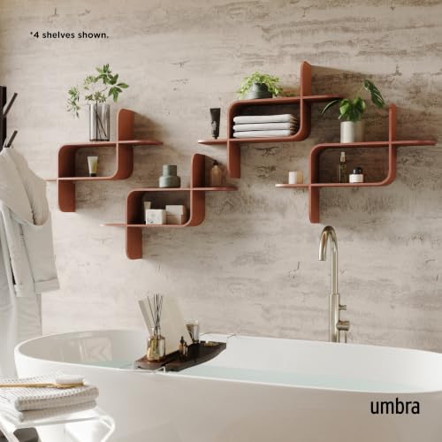 Floating Wall Shelf - Natural Walnut Finish, Modern Geometric Design, Mounts Horizontally or Vertically, 15lb Capacity - Light Walnut Variation