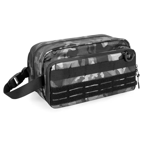 Toiletry Travel Bag for Men Tactical Hygiene Bag, Shaving Kit Toiletries Organizer Dopp Kit with Large Capacity, Black Camo(Empty Bag Only)