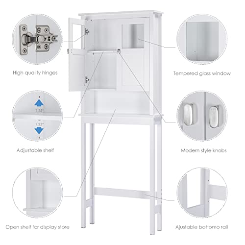 Spirich Over Toilet Bathroom Storage Cabinet with Glass Doors, White