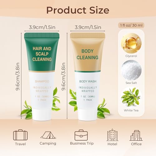 Shampoo and Body Wash Bulk,Travel Size Individually Wrapped Hotel Mini Shower Gel and Shampoo Small Cleansing Toiletries Amenities Men Women for Hotel/Vacation/Homeless 1 Fl Oz (Pack of 200)
