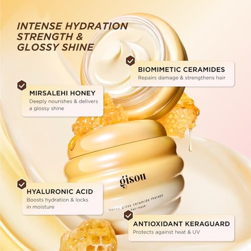 Gisou Honey Gloss Ceramide Therapy Hair Mask Mini ? Deep Repair & Hydration with Mirsalehi Honey, Ceramides & Hyaluronic Acid, 2.5 fl oz