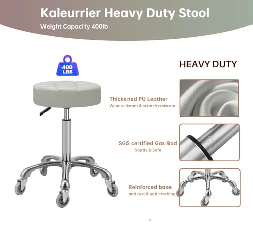 Grey Adjustable Swivel Bar Stool with Wheels - 22-30 Inch Height, 400 lb Capacity