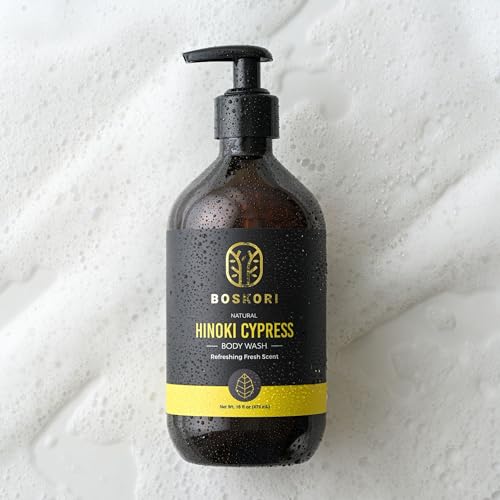 Men¡¯s Hinoki Cypress Body Wash, with Pure Hinoki Essential Oil, Gentle Non-Drying Cleanser with Japanese Sake & Botanicals, No Harsh Sulfates, No Synthetic Fragrance, Made in Taiwan, 16 fl oz