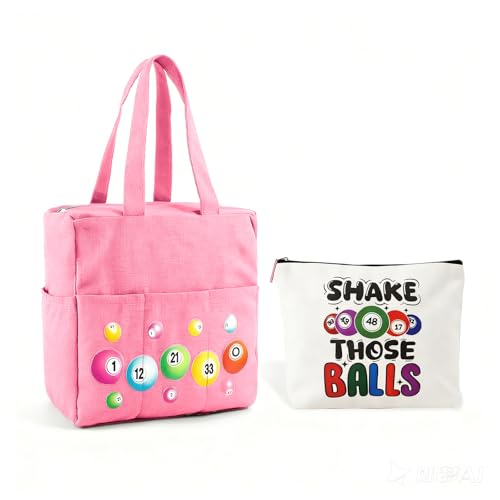 Bingo Bags with Pockets on Clearance, Bingo Bag with Zipper and Polyester Bingo Daubers Makeup Bag, Bingo Bags and Accessories Tote Gifts Game Suitable for Women and Girls (Pink)