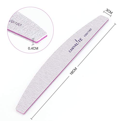 Half Moon 100/180 Grit Professional Nail Files - 100 pcs Reusable Emery Boards for Nails & Gel Removal