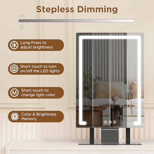 Vanity Mirror with Lights 3 Color Modes & 10X Magnifying Mirror - Touch Control
