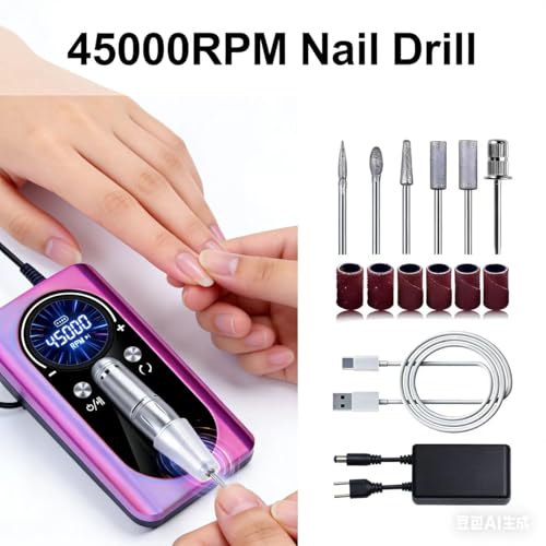 Nail Drill, Wireless Electric Rechargeable Manicure Machine, Suitable for Removing Gel Nails. Professional Manicure polishing kit, Suitable for use in Salons and at Home. Purple Color