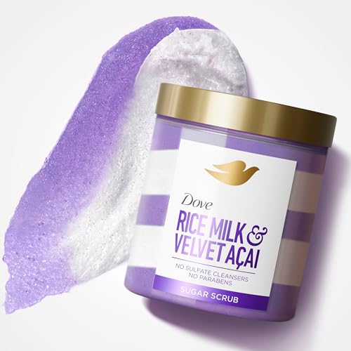 Dove Body Scrub Velvet Acai & Rice Milk For Women For Exfoliated & Hydrated skin 15 OZ