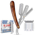 BEAUTICONE Straight Razors for Men, Straight Edge Razor, 100 Single Edge Blades, Stainless Steel, Barber Razor for Men's Shaving, Barber Shaving Knife, Wooden, Swinglock