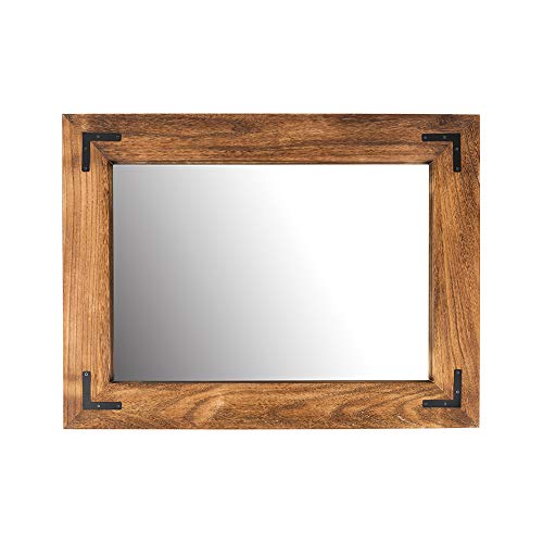 Rustic Wooden Wall Mirror - 32x24 Inch Farmhouse Bathroom Vanity Mirror - Brown - Vertical or Horizontal Hanging